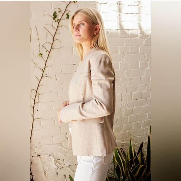 Beard Size 2 Linen UpCollar Beige Tan Dickey Jacket Blazer - Picture 3 of 14